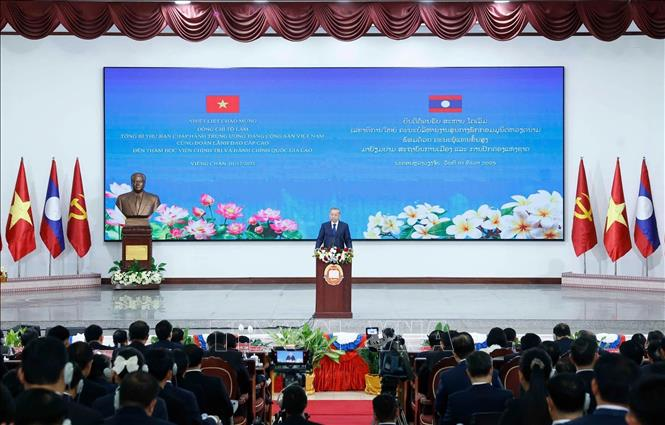 Tổng Bí thư Tô Lâm phát biểu chính sách tại Học viện Chính trị và Hành chính Quốc gia Lào